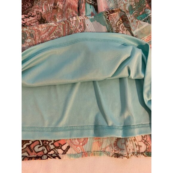 Sara Michelle Womens 1X Teal Pink Paisley Short Sleeve Top Lined Flowy Feminine - Picture 16 of 16